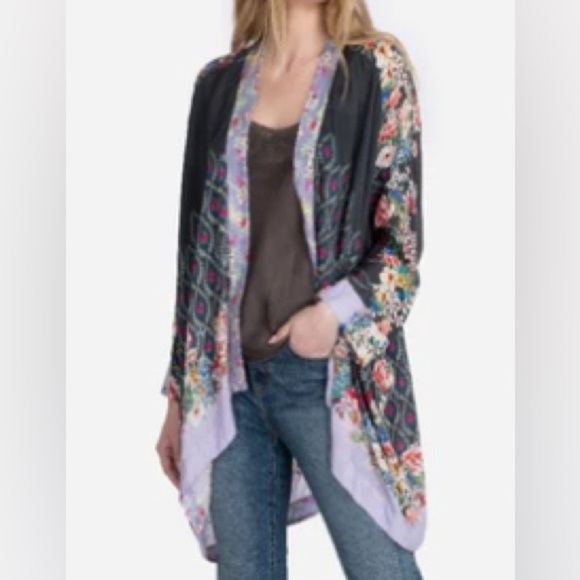 Johnny Was Shae Printed Silk Kimono Floral Mixed Print Purple Black Size Small - Picture 16 of 16